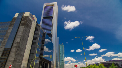 Skyscrapers timelapse hyperlapse in the Four Towers Business Area with the tallest skyscrapers in...