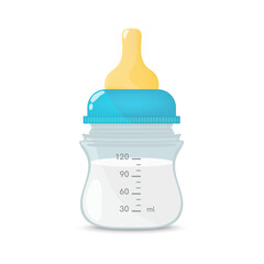 Baby milk bottle icon with shadow on white background.