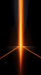 A beam of light shines on a black background, creating an orange glow effect