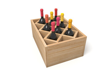 Variety of wines in compartmentalized crate