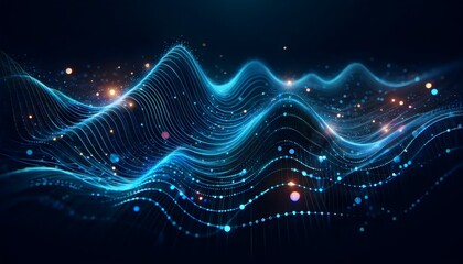 digital waves consisting of blue lights with points of brighter light scattered throughout, resembling stars or distant galaxies