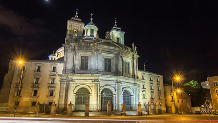 Fototapeta na wymiar Royal Basilica San Francisco el Grande night timelapse hyperlapse in Madrid, Spain.
