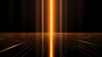 A beam of light shines on a black background, creating an orange glow effect