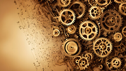 Mechanical Marvels: Engineering Blog Background. Future technology concept, engineering innovation, technological advancement, mechanical design, electronic devices, digitalization process.