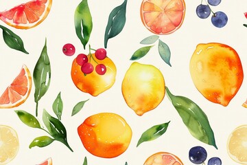 Seamless pattern of watercolor fruits