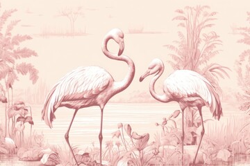 Fototapeta premium Flamingos animal bird spoonbill.
