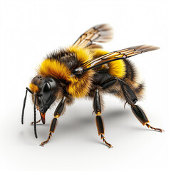 realistic photo of a bee side view on a white background