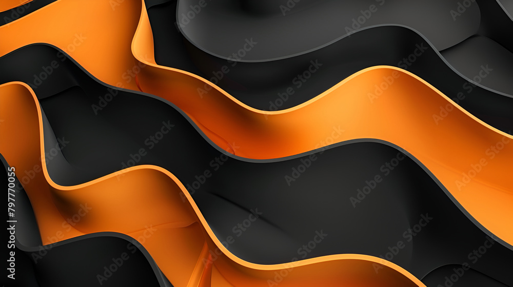 Poster an orange and black wavy pattern on a black background,this abstract image of a black and gold wave 