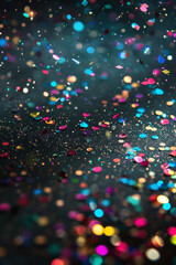 Sparkling glitter confetti in vibrant colors, scattered against a dark background. Glitter confetti textures offer a festive and celebratory backdrop