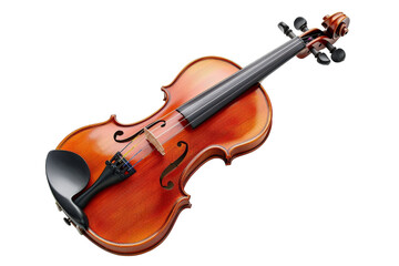 A violin and bow delicately poised on a white background