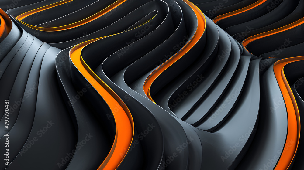 Poster an orange and black wavy pattern on a black background,this abstract image of a black and gold wave 