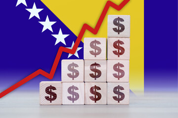 Bosnia economic collapse, increasing values with cubes, financial decline, crisis and downgrade...