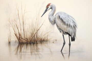 Fototapeta premium Crane drawing animal sketch.