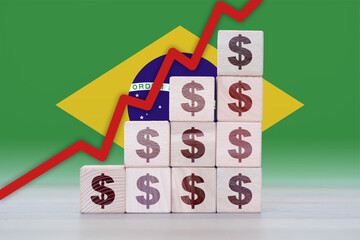 Brazil economic collapse, increasing values with cubes, financial decline, crisis and downgrade...