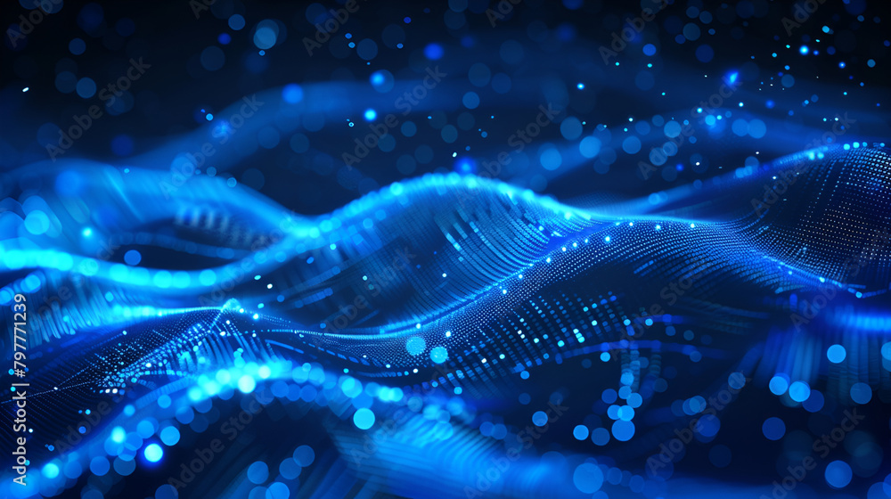 Poster dot blue wave light screen gradient texture background. abstract ai technology big data digital back