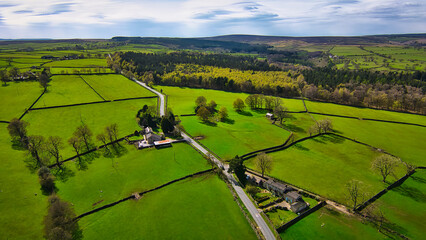 Verdant Countryside Aerial View in North Yorkshire