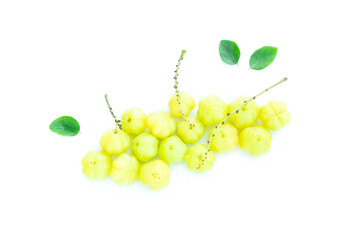 Star gooseberry (Phyllanthus acidus) isolated on white background, Fresh organic fruits, citrus fruits