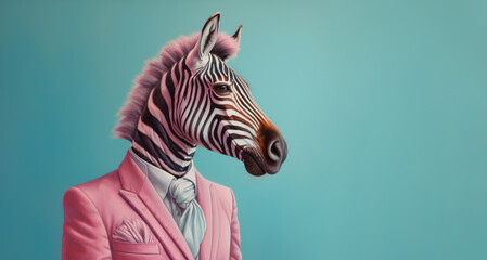 Naklejka premium Creative funky portrait of a zebra man. Conceptual modern art.