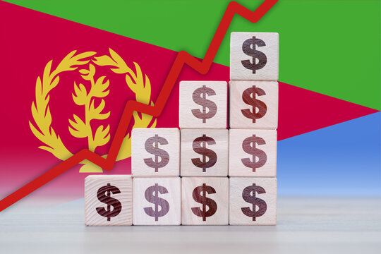 Eritrea economic collapse, increasing values with cubes, financial decline, crisis and downgrade concept