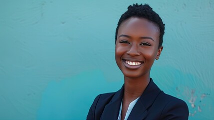 Businesswoman wearing a suit and smiling confidently