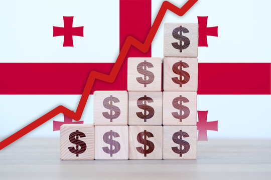 Georgia economic collapse, increasing values with cubes, financial decline, crisis and downgrade concept - Powered by Adobe