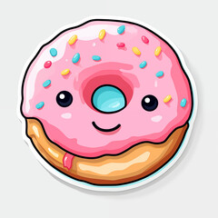 Sticker, Smiling Donut with Sprinkles, kawaii, contour, vector, white background