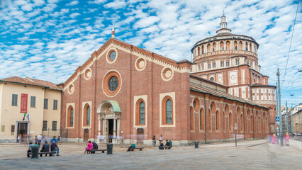 Santa Maria delle Grazie timelapse with blue cloudy sky.