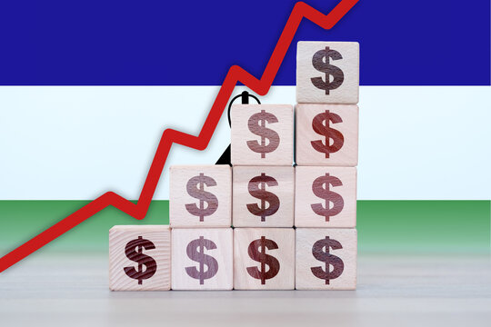Lesotho economic collapse, increasing values with cubes, financial decline, crisis and downgrade concept