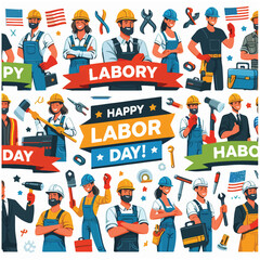 Labor Day. Set of vintage poster for celebration, vector illustration. Horizontal vector 'Labor Day' celebration banner with flags.