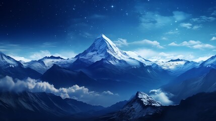 Mountain peak under starry sky, clear night, panoramic view