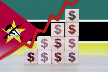 Mozambique economic collapse, increasing values with cubes, financial decline, crisis and downgrade...