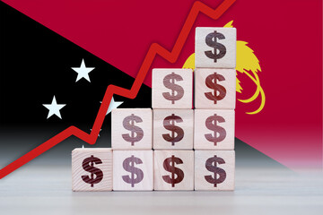 Papua New Guinea economic collapse, increasing values with cubes, financial decline, crisis and...