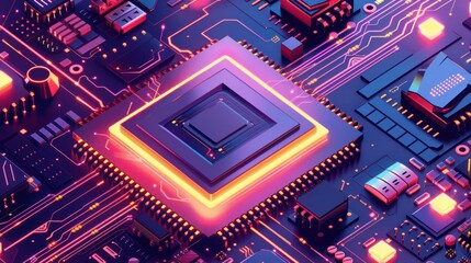 Fototapeta premium AI computer semiconductor circuit board processor technology background 3D design illustration. 