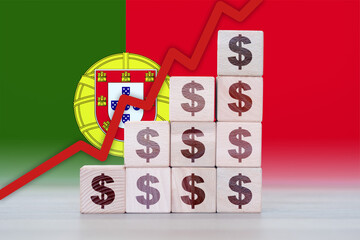 Portugal economic collapse, increasing values with cubes, financial decline, crisis and downgrade...