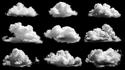 set of white clouds isolated on black background - 797773666