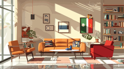 Interior of modern living room with sofa armchairs an