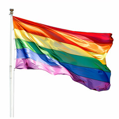 A pride rainbow flag waving in the wind on white background. - 797773694