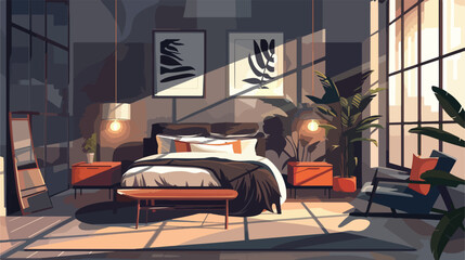 Interior of modern stylish bedroom Vector illustration