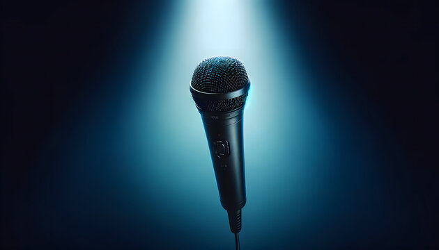 Microphone classique isol&eacute; sur fond bleu