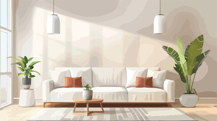 Interior of stylish living room with white sofa Vecto