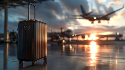 black suitcase on the airport. - Travel concept. - 797774200