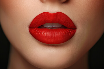 Obraz premium Sexy Lips, Glossy Red Lipstick, Generative AI