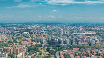 Milan aerial view of residential buildings near the business district timelapse