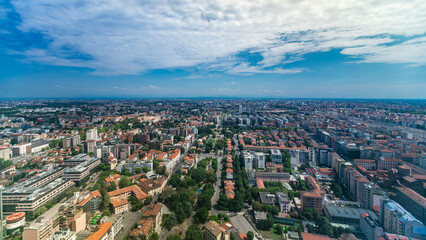 Fototapeta na wymiar Milan aerial view of residential buildings near the business district timelapse