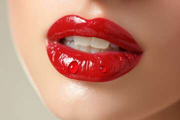 Obraz premium Sexy Lips, Glossy Red Lipstick, Generative AI
