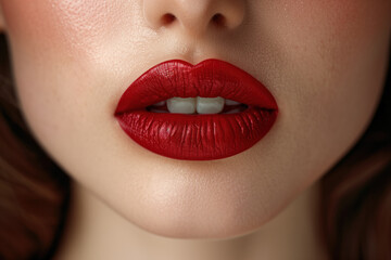 Fototapeta premium Sexy Lips, Glossy Red Lipstick, Generative AI