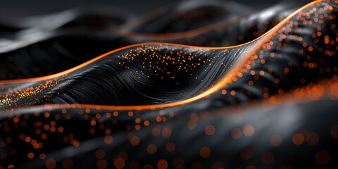 Glänzender wellig geschwungener Kunststoff in orange mit schwarz als Hintergrundmotiv und Druckvorlage