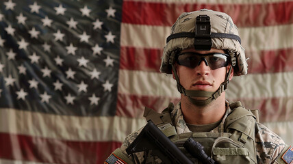 US army soldiers on a background of USA flag - 797775029