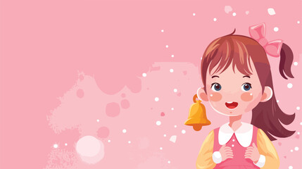 Little schoolgirl with bell on pink background Vector