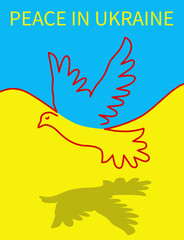 Symbol of peace. Stop the war in Ukraine. Linear pigeon in the colors of the Ukrainian flag.